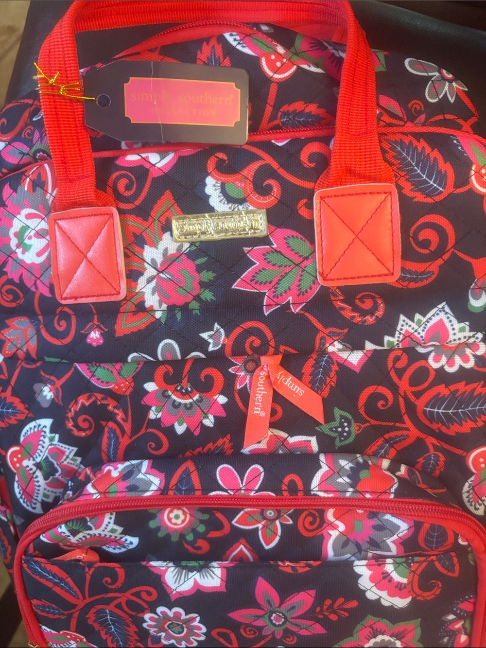 Simply Southern Red Floral Backpack with Black Base